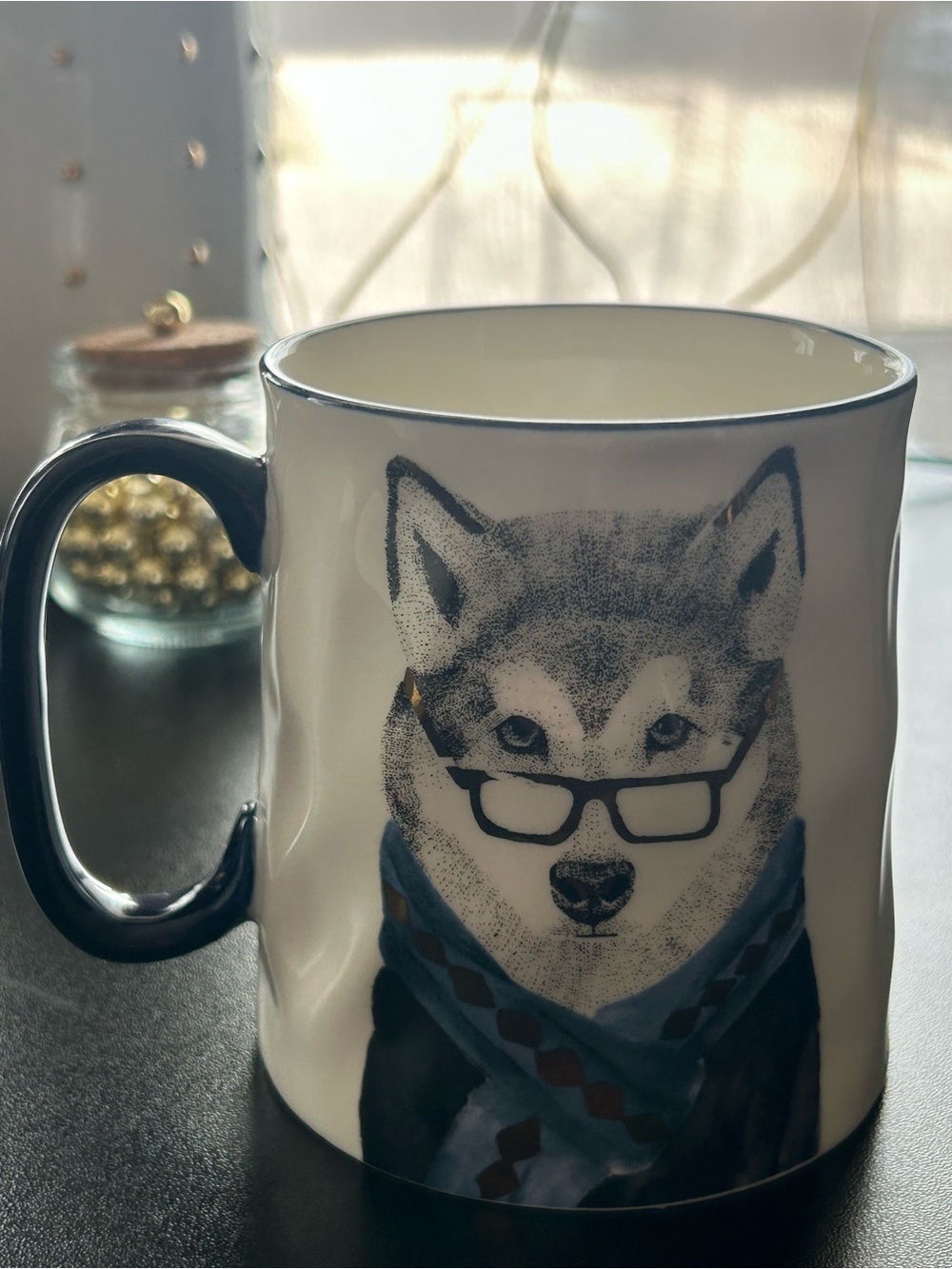 Ceramic Husky Mug with Glasses and Scarf